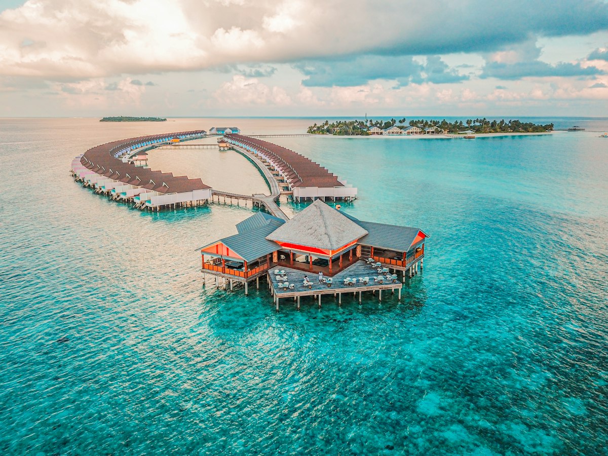 Maldives lagoon and overwater villas